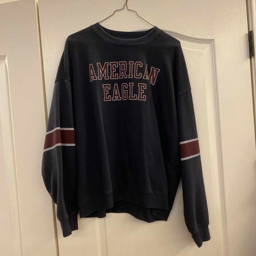 american eagle navy and red crewneck